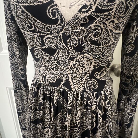 Ecote Paisley Black/gold V Neck Floral Boho Cottagecore Festival Prairie Size S - Picture 5 of 9